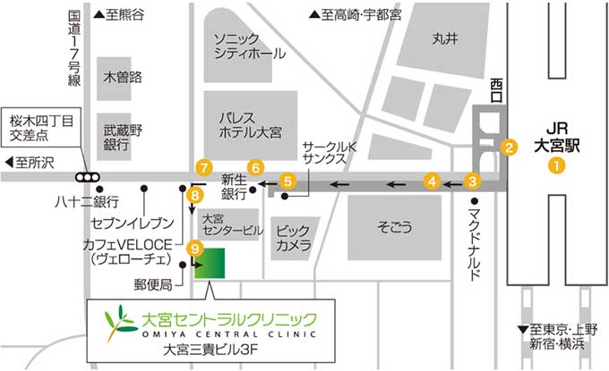 JR大宮駅西口から当院までの道順