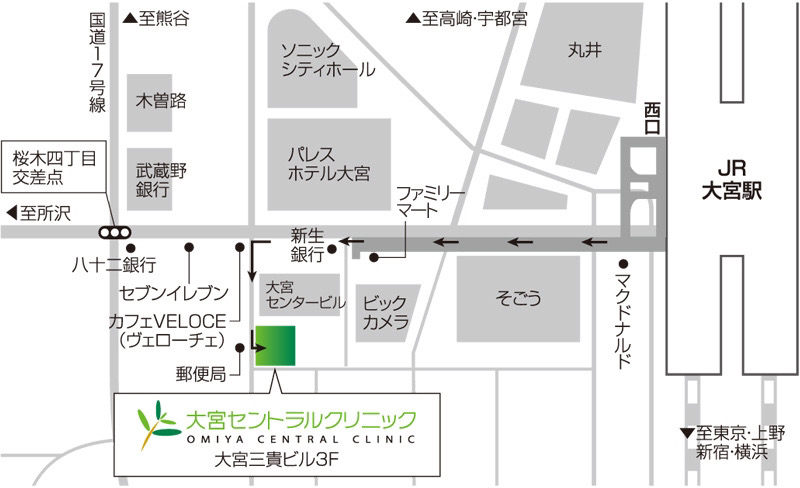 JR大宮駅西口から当院までの道順